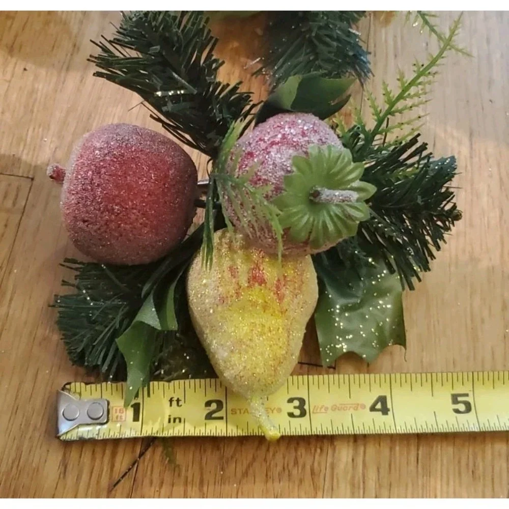 Vtg Set Sugared Fruit Clip-On Christmas Tree Picks Ornaments Pear Strawberry App
